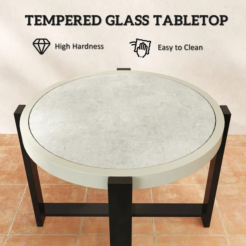 Outsunny Round Small Garden Table, 60cm Outdoor Side Table with Faux Marble Tempered Glass Top, Aluminium Frame for Garden, Patio, Balcony, Light Grey