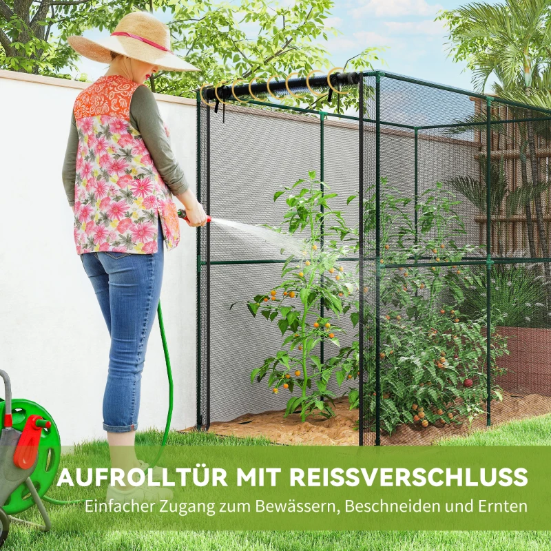 Outsunny Obstkäfig, Pflanzenschutznetz mit Reißverschlusstür, Schutz vor Vögeln, Insekten und kleinen Tieren, Schwarz