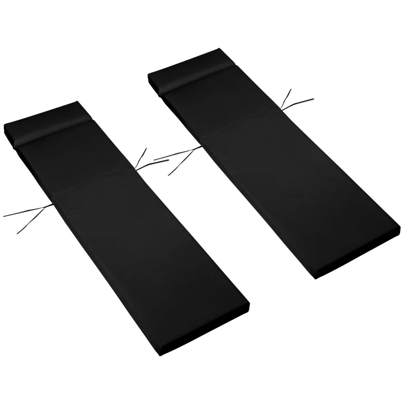 Outsunny Set of 2 Sun Lounger Cushions, Replacement Cushions for Rattan Furniture with Ties, 196 x 55 cm, Cushion ONLY, Black