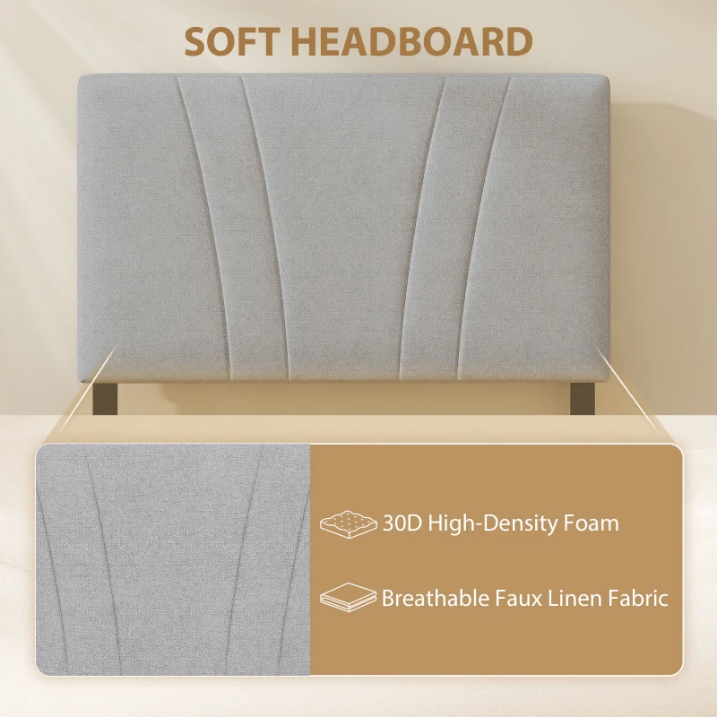 HOMCOM 3FT Single Bed Frame with Upholstered Headboard and Underbed Storage, Black and Light Grey
