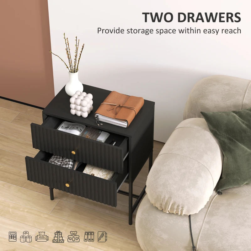 HOMCOM Elegant Two-Drawer Bedside Table - Black