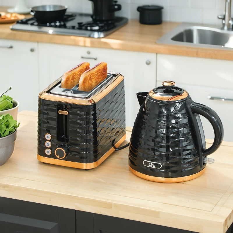 HOMCOM 3000W 1.7L Rapid Boil Kettle & 2 Slice Toaster, Kettle and Toaster Set with 7 Browning Controls and Crumb Tray, Black