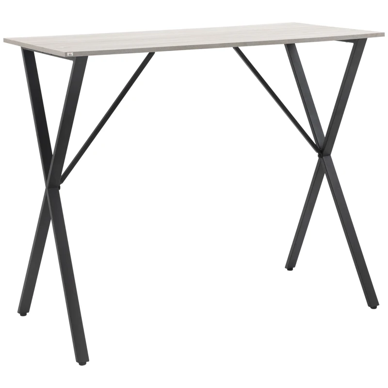 HOMCOM 120 cm Rectangular Bar Table for 4 People, Modern Breakfast Bar Table with Wood Effect Tabletop, Steel Legs, Coffee Desk for Living Room, White
