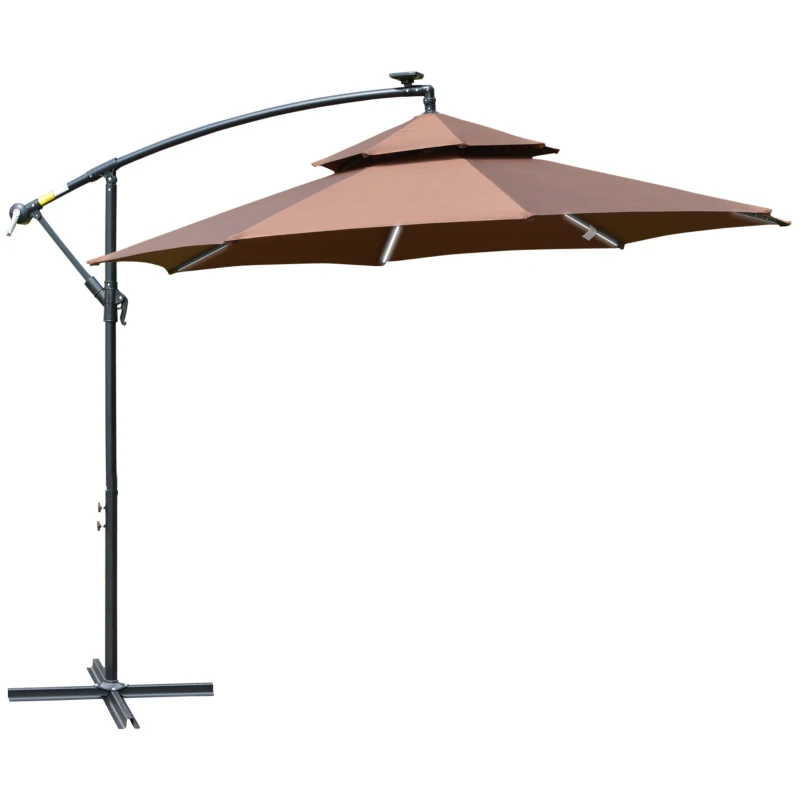 Outsunny 3m LED Light Overhanging Parasol - Coffee