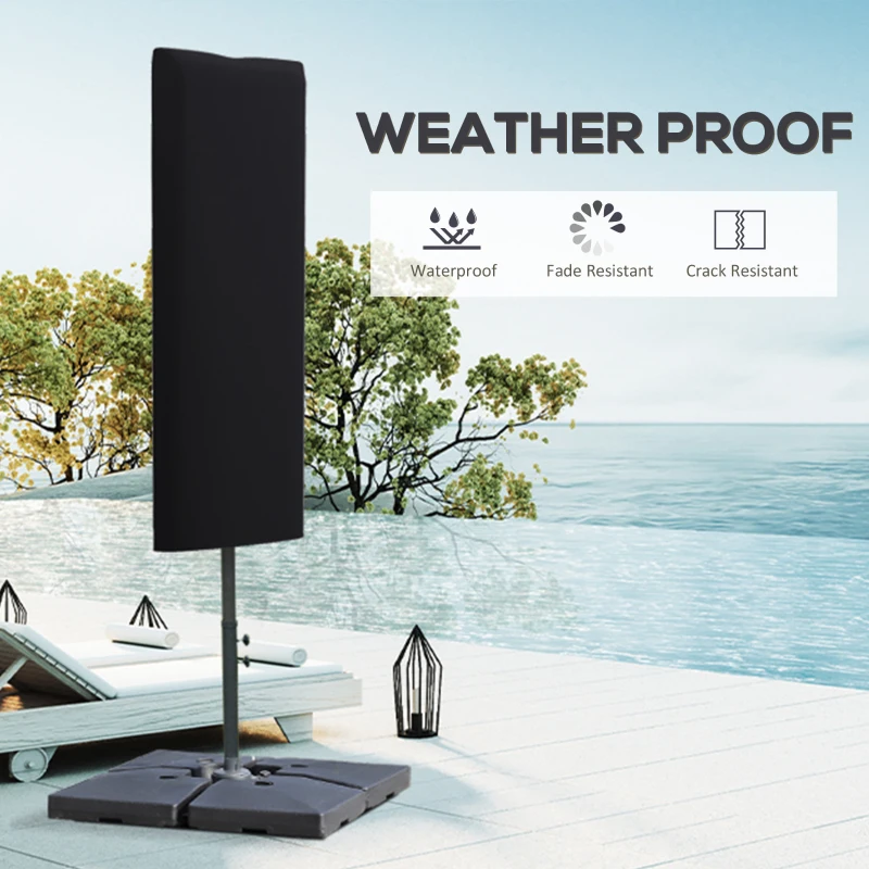 Outsunny Garden Parasol Cover, Outdoor Patio Umbrella Protector Weatherproof Garden Patio with Rod, Zipper for 2-4.6m Parasol, Φ60 x 160cm, Black