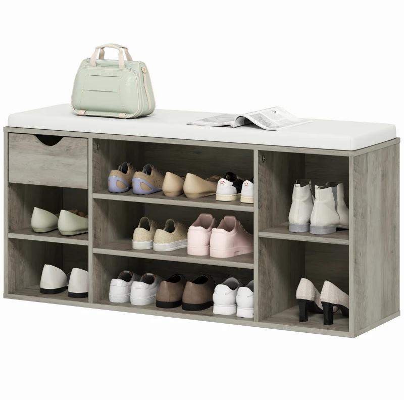 HOMCOM Shoe Storage Bench with Cushion - Grey