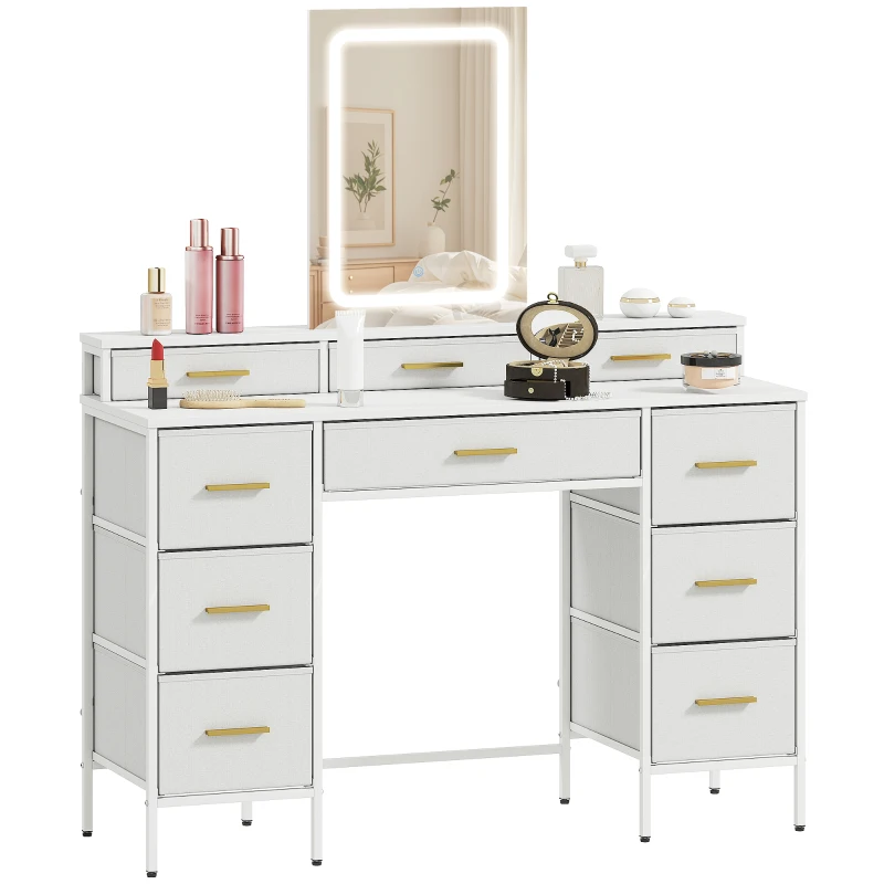 HOMCOM Multi-Storage Elegant Dressing Table, with LED Mirror - White