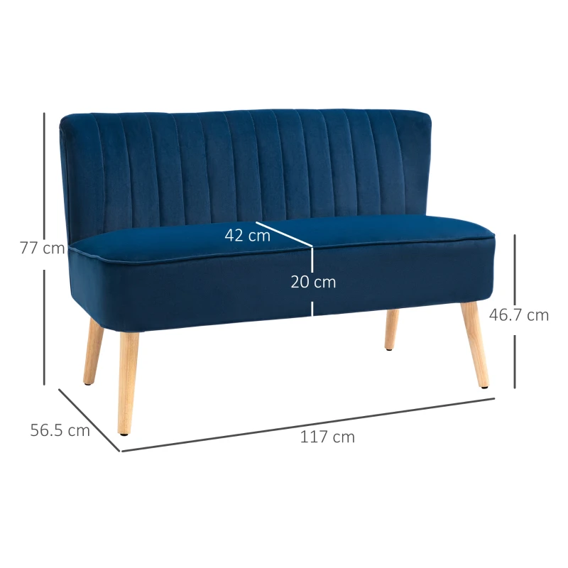 HOMCOM Modern Double Seat Sofa Foam Padding High Back Soft Comfortable Compact Couch Home Office Dark Blue