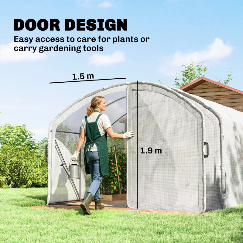 Outsunny Polytunnel Greenhouse Walk-in Grow House with UV-resistant PE Cover, Door, Galvanised Steel Frame, 4 x 3 x 2m, White