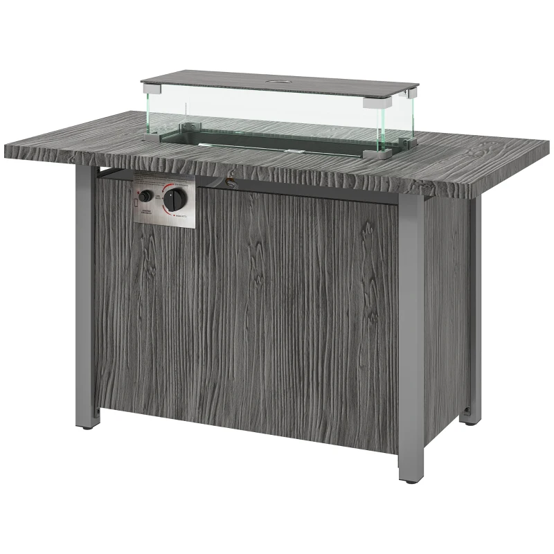 Outsunny 50,000 BTU Gas Fire Pit Table with Cover and Glass Screen - Dark Grey