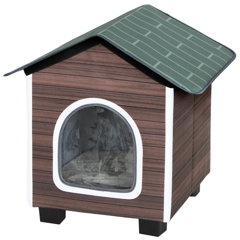 PawHut Insulated Outdoor Cat House, Water-Resistant Feral Cat Shelter with Elevated Base and Cushion, Red-brown