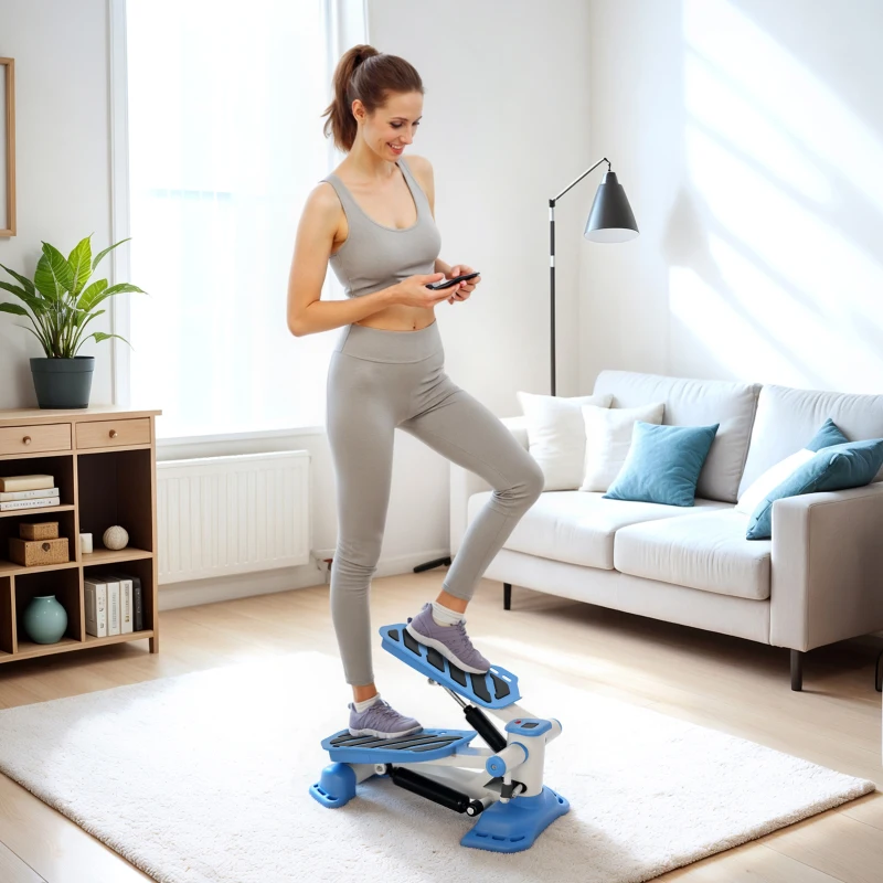 HOMCOM Portable Mini Stepper, Steppers for Exercise Workout with LCD Display Monitor, Anti-skid Foot Pedals for Home Gym Office, Blue
