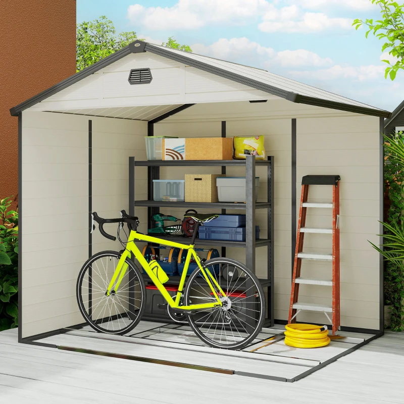 Outsunny 7.9ft x 6.2ft Aluminium Frame and Plastic Wall Shed, with Foundation - Cream White