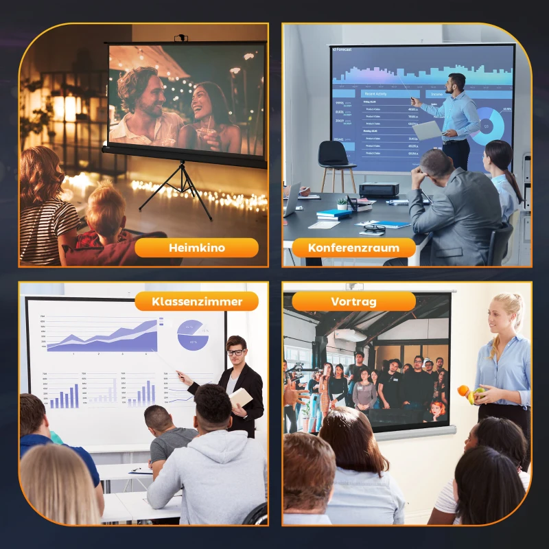 HOMCOM Beamer Leinwand mit Stativ 221 x 124 cm 100 Zoll 16:9 HD 4K Rollo-Leinwand