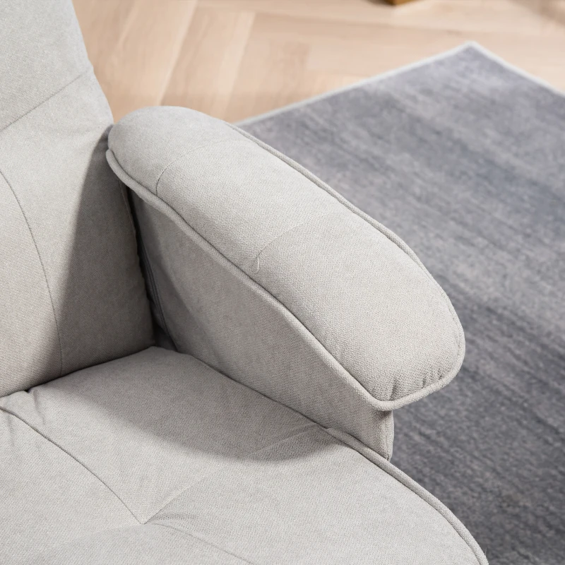 HOMCOM Linen Swivel Recliner Chair with Footstool, Upholstered Reclining Armchair with Wooden Base for Living Room, Light Grey