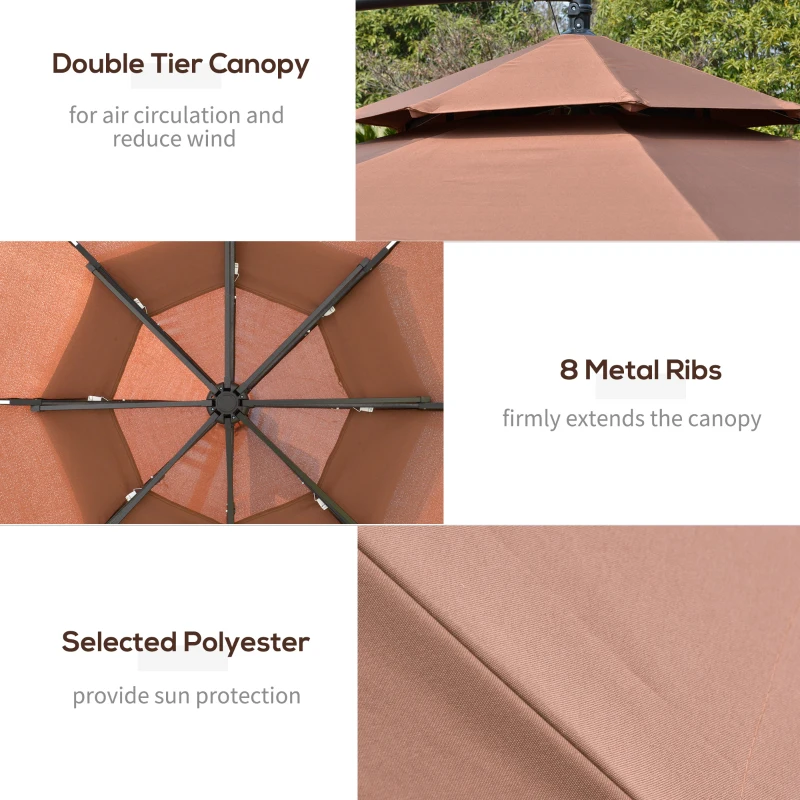 Outsunny 3m LED Light Overhanging Parasol - Coffee