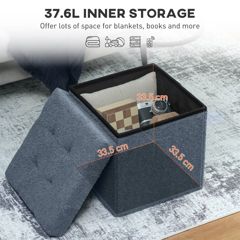 HOMCOM Foldable Sherpa Fleece Storage Ottoman - Blue