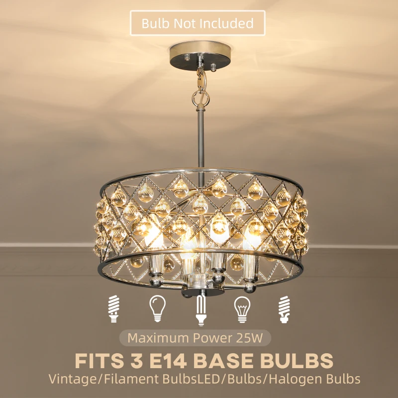 HOMCOM 51 Crystallite Four-Bulb Chandelier - Silver-Tone