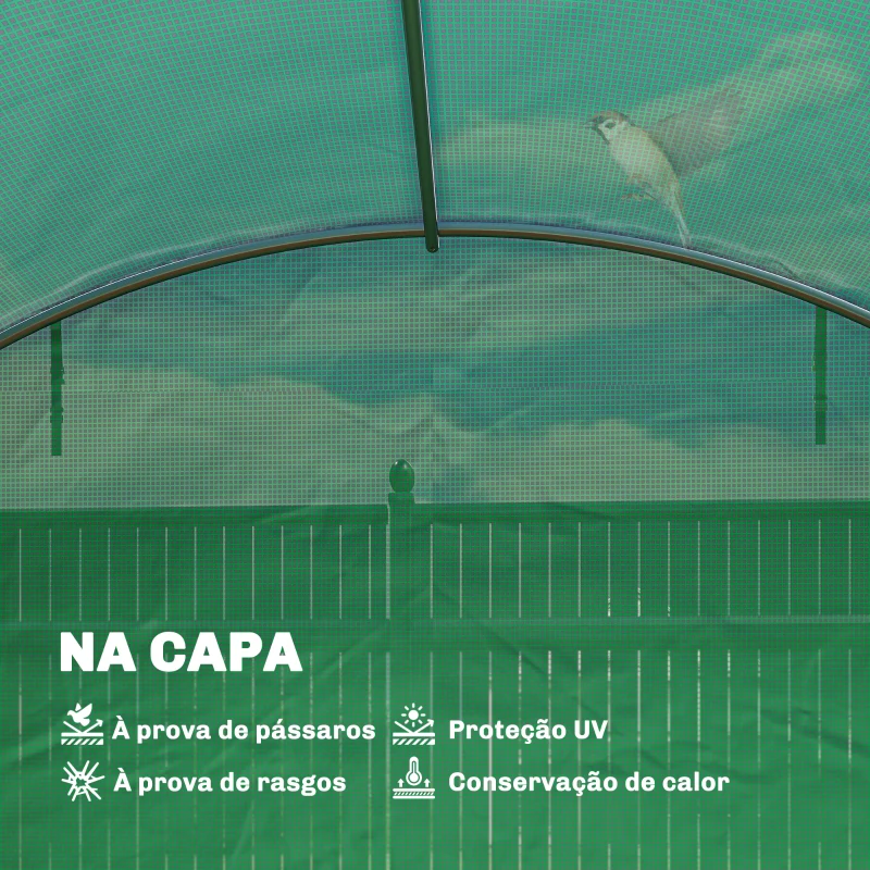 Outsunny Estufa Tipo Túnel com 2 Barras de Suporte 2 Portas Enroláveis e Janelas com Rede Cobertura de PE Anti-UV Verde