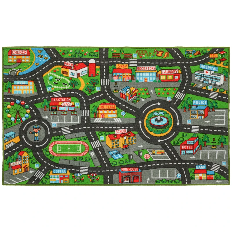 AIYAPLAY Tapete Infantil Estrada de Cidade 160x100 cm Tapete Educativo Antiderrapante para Engatinhar e Brincar com Carros Multicor