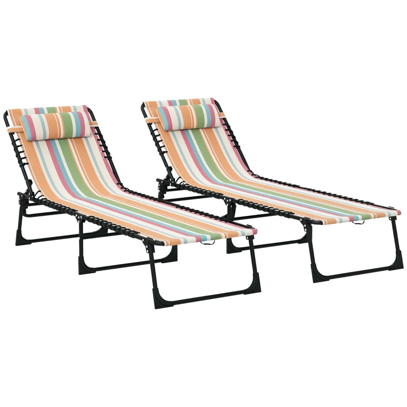 Outsunny Set of Two Folding Sun Loungers, with Four-Position Backs - Multicoloured