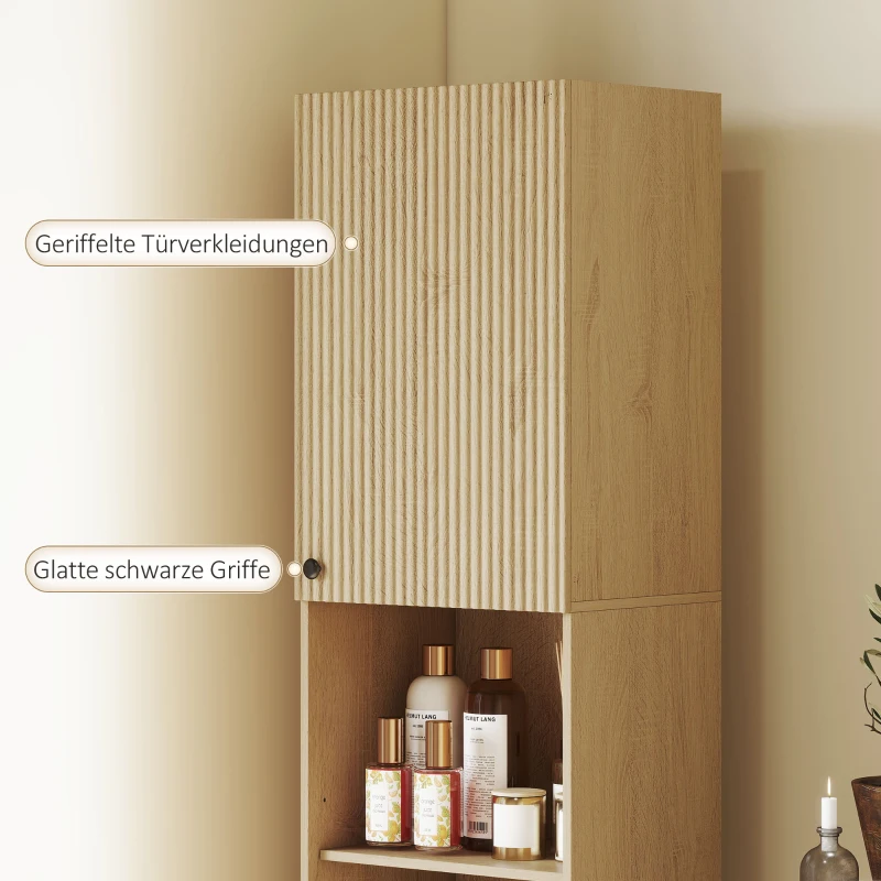HOMCOM Hoher Badezimmerschrank, 6 Ebenen, 2 Schränke, 2 offene Regale, offene Fächer, Holz, Eichenfarben