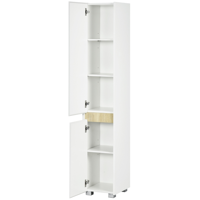 kleankin Tall Bathroom Cabinet with Adjustable Shelves, 5-Tier Modern Freestanding Tallboy with Storage Cabinets, White