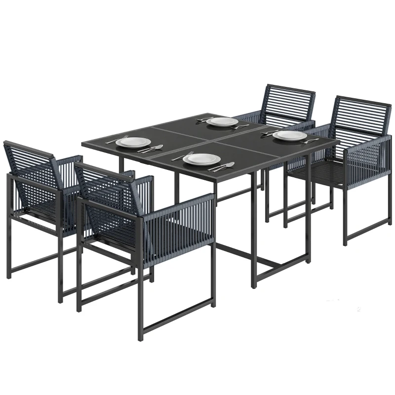 Outsunny 5 Pieces Garden Dining Set, Outdoor Patio Cube Set, 4 Seater Outdoor Table and Chairs with Foldable Backrest, Dark Grey