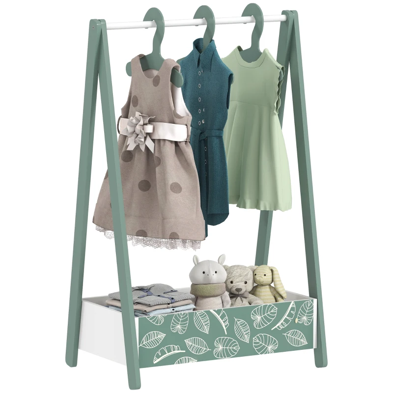 AIYAPLAY Baby Clothing Rack with Hangers, Storage Shelf for Bedroom, Leaf Theme, for Ages 3-6, Green