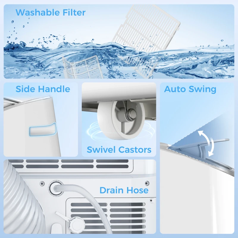 HOMCOM 14000 BTU Mobile Air Conditioner, Smart Home WiFi Compatible, with Heater, Cooler, Dehumidifier, Fan, 24H Timer