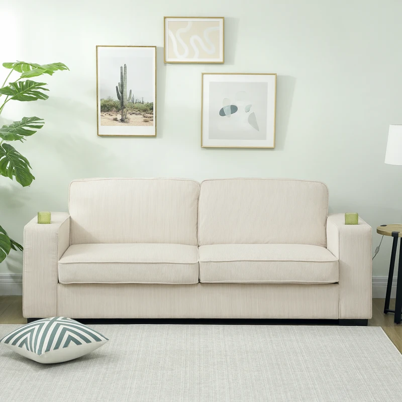 HOMCOM Three-Seater Corduroy Sofa - Cream White