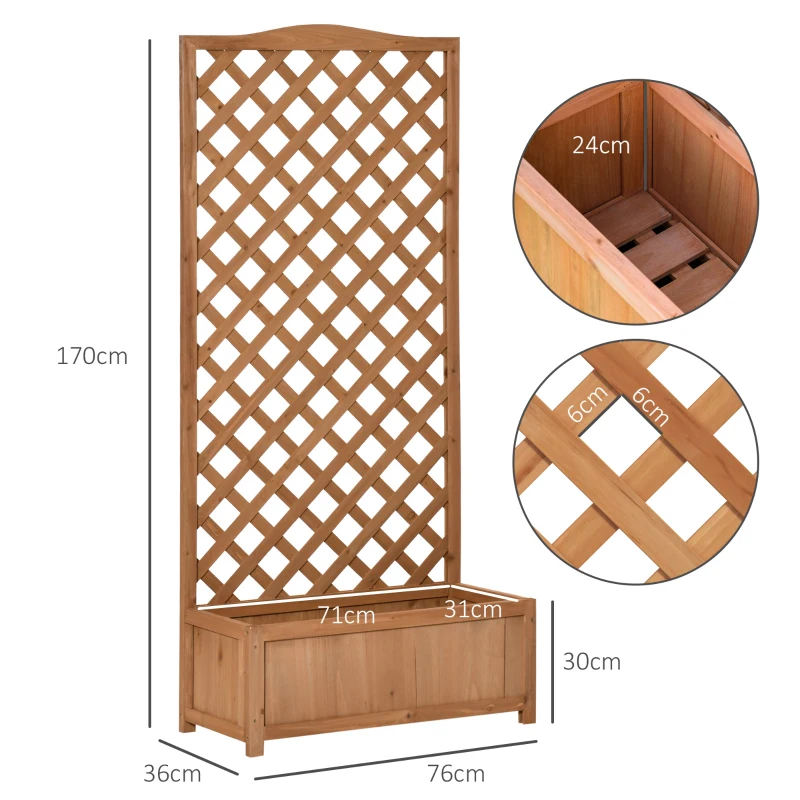 Outsunny Wooden Planter with Trellis, Freestanding Raised Bed for Garden with Lattice, Outdoor Planter Box for Climbing Plants, Vines, Flowers, 76 x 36 x 170 cm, Brown