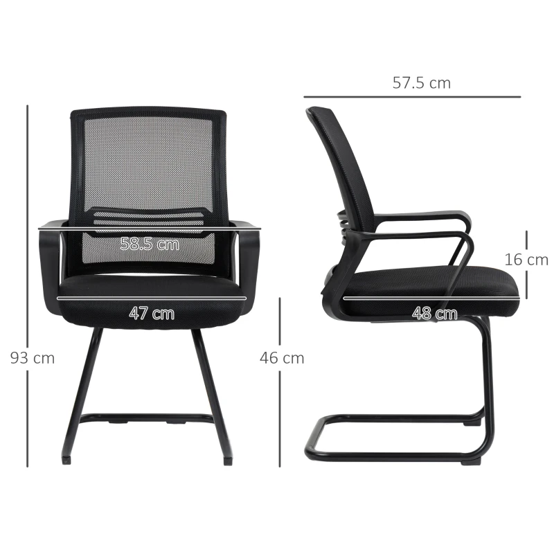 HOMCOM Ergonomic Desk Chair No Wheels, Padded Meeting Office Chair with Sled Base for Bedroom, Waiting, Reception, Black