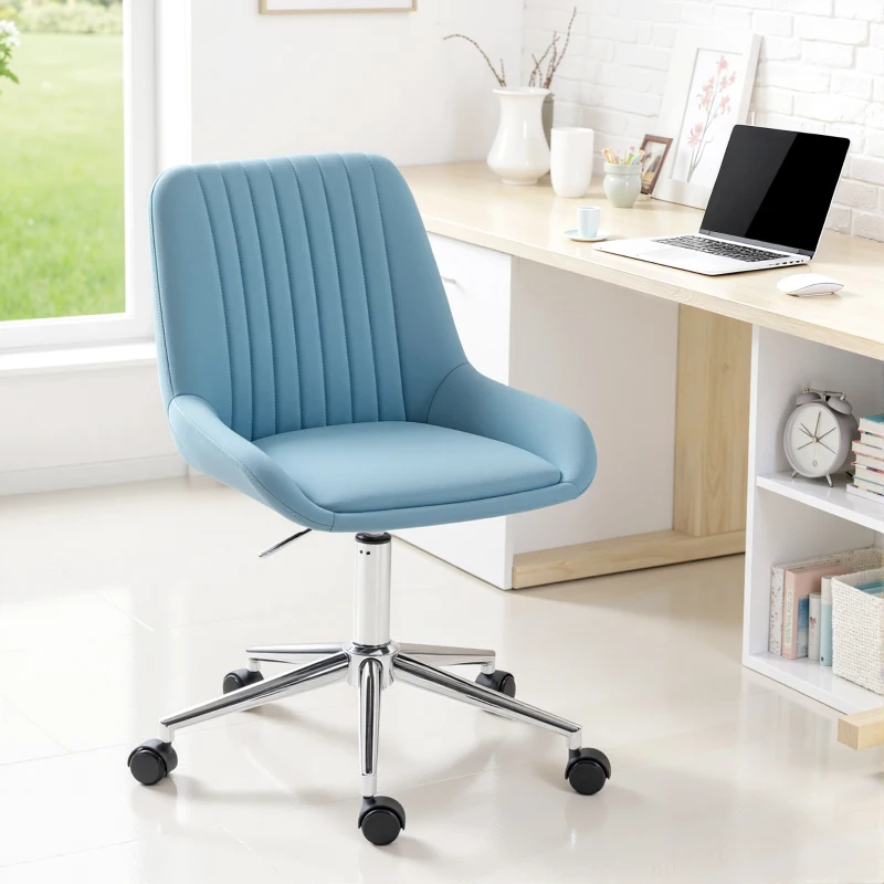 HOMCOM Sedia per Scrivania ad Altezza Regolabile con 5 Rotelle, in Silicone PU, Schiuma e Acciaio, 52x58x80-90 cm, Blu