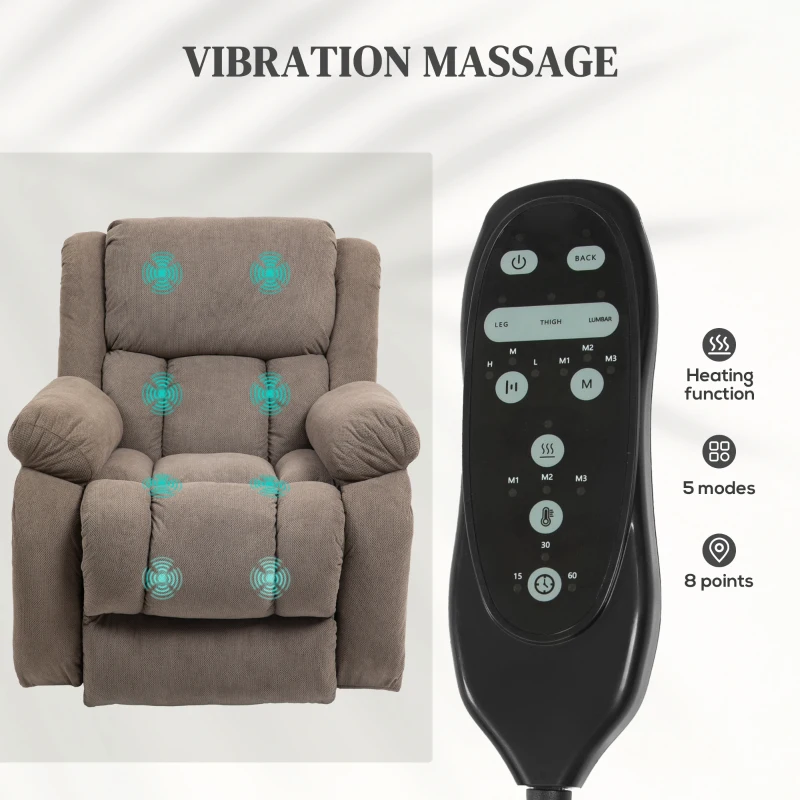 HOMCOM Recliner Armchair Lift Chair, Electric Recliner Chair with Vibration Massage and Heat, Wide Seat, USB Port, Light Brown