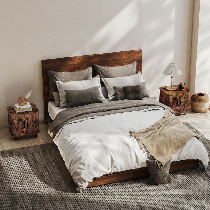 HOMCOM Nightstand with Sliding Doors and Metal Legs Rustic Brown