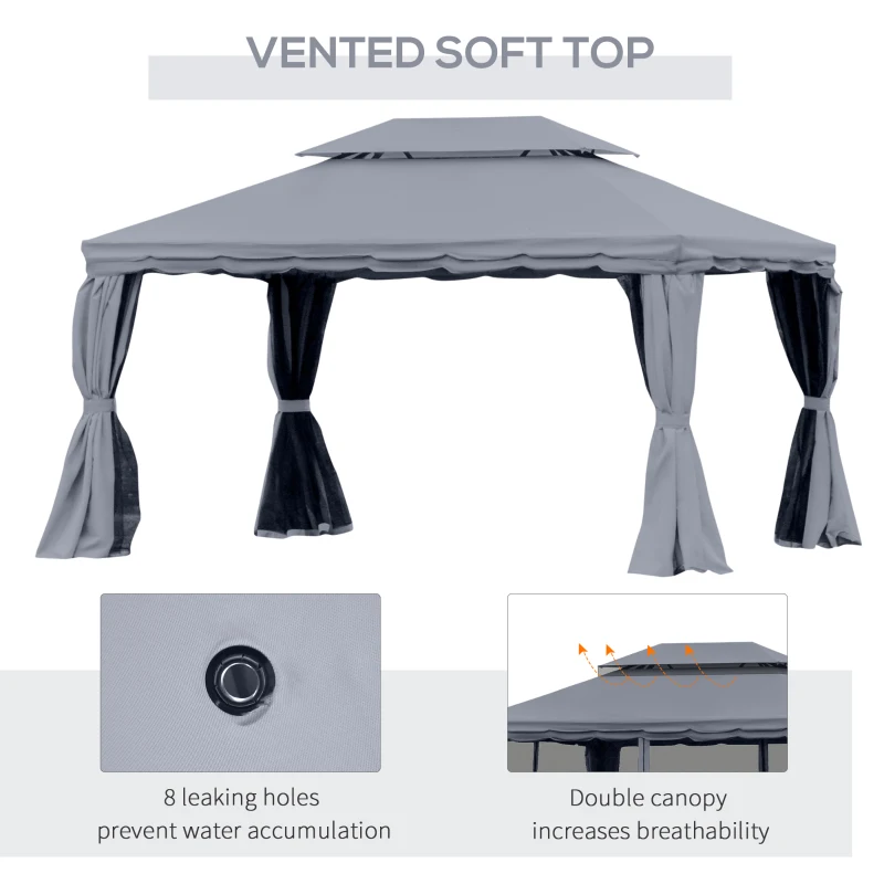 Outsunny 3 x 4m Aluminium Garden Gazebo, Marquee Canopy Shelter Pavilion Party Tent with Nets and Curtains for Garden and Deck, Dark Grey
