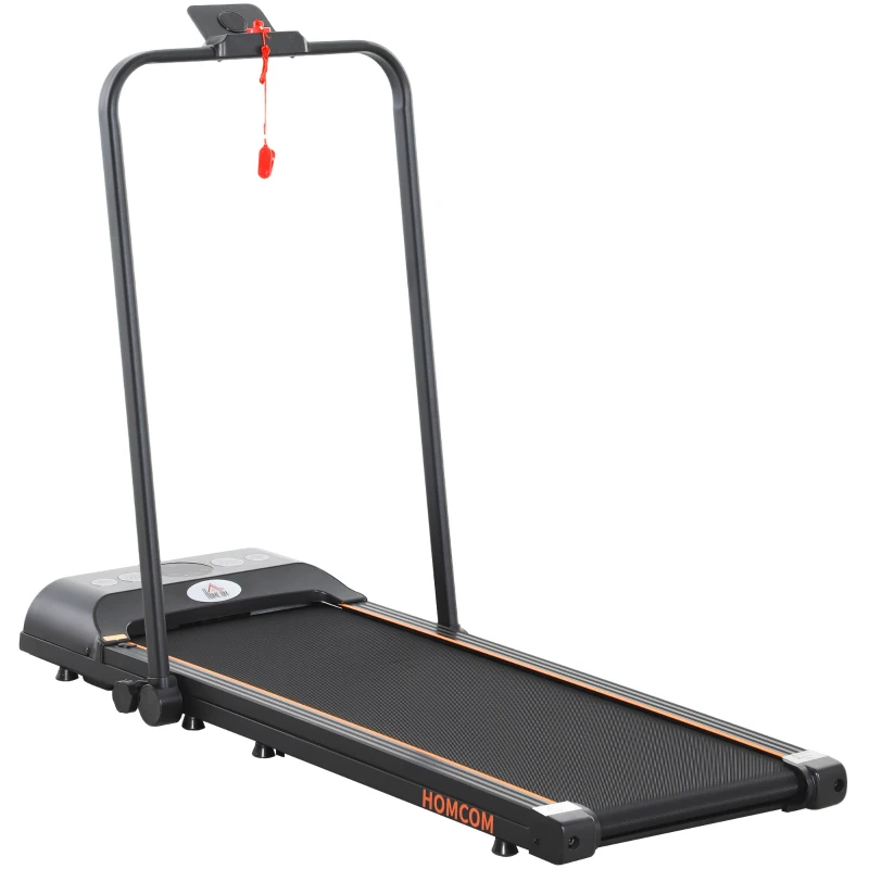 HOMCOM Foldable Walking Treadmill, with LED Display and Wheels, for Home, Office, Fitness Studio, Orange