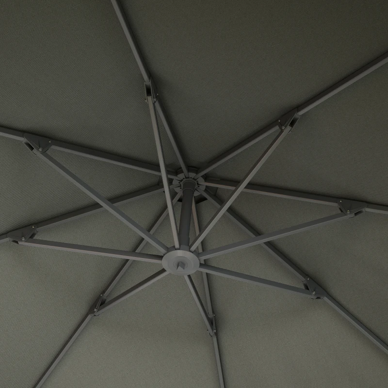 Outsunny 3(m) Garden Cantilever Parasol, Round Overhanging Umbrella with Crank Handle, Cross Base, Aluminium Frame and 360° Rotation, Banana Patio Umbrella for Outdoor Sun Shade, Grey