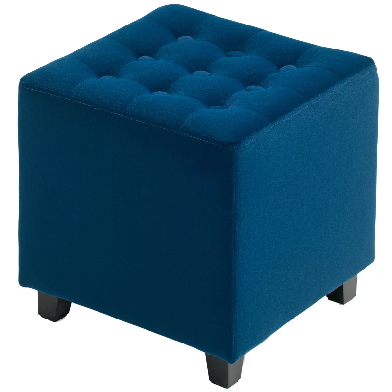 HOMCOM Velvet-Feel Square Ottoman - Blue