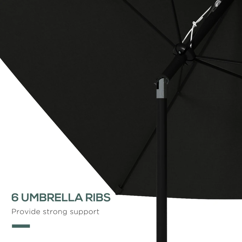 Outsunny 3 x 2 m Garden Parasol Umbrella with Aluminium Pole, UPF 50+ Rectangular Outdoor Table Parasol Sun Shade with Crank & Push Button Tilt, Metal Ribs, Black