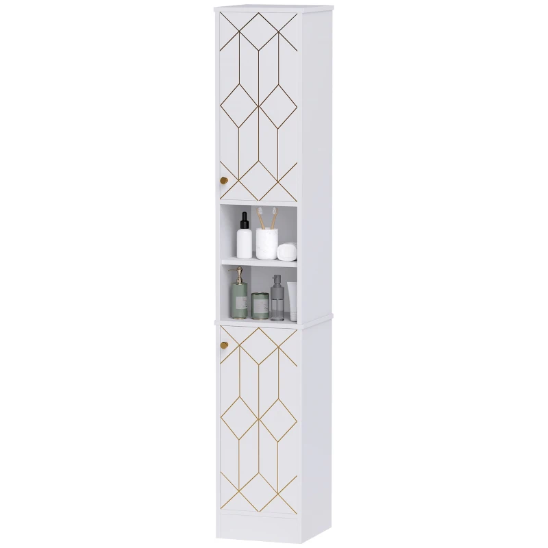 HOMCOM Tall Bathroom Storage Cabinet with Doors, Slim Bathroom Storage Unit with Adjustable Shelves, Freestanding Bathroom Storage Unit, White