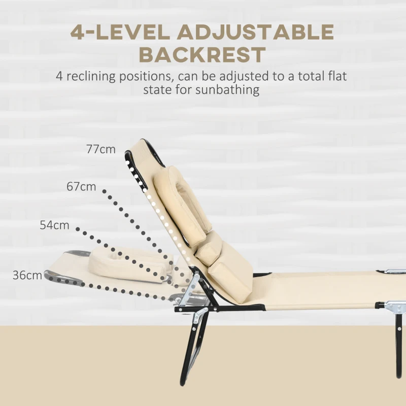 Outsunny Folding Sun Loungers Set of 2 with Face Hole, 4-Position Adjustable Backrest Garden Recliner Chairs Sunbeds, Outdoor Lounge Chairs with 600 D Oxford Cloth Seat, Pillow for Beach, Sand