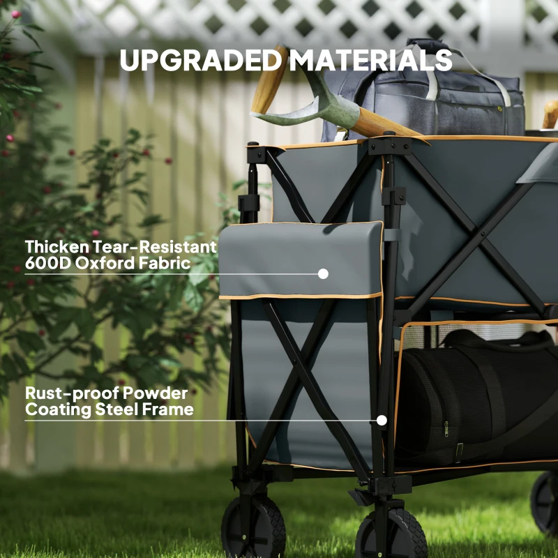 Outsunny Double Decker Folding Festival Trolley on Wheels, 200KG & 350L Capacity Collapsible Wagon Festival Trolley Cart with 134cm Extended for Camping Sports Shopping Garden and Beach, Grey