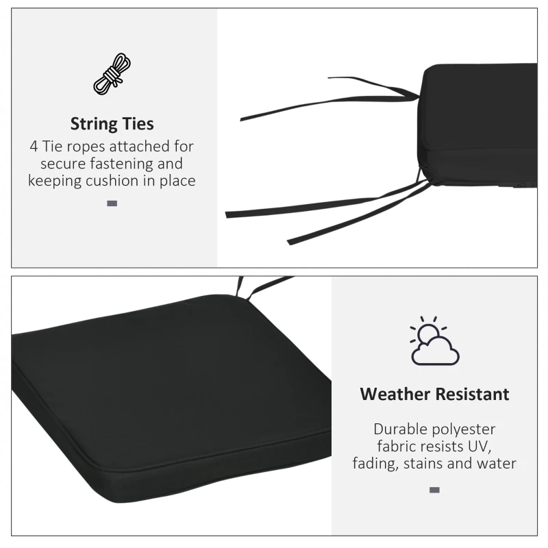 Outsunny Set of 6 Chair Cushion Seat Pads Dining Chair w/ Straps Indoor Outdoor Removable Tie On Garden Patio, Black