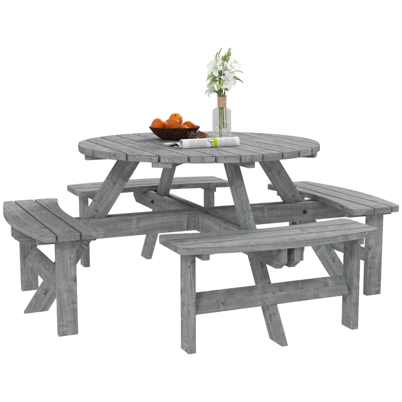 Outsunny 8-Seater Wooden Picnic Set-Fir Wood