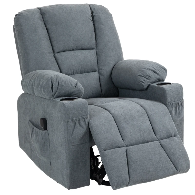HOMCOM Oversized Riser and Recliner Chair for the Elderly, Fabric Upholstered Lift Chair for Living Room with Remote Control, Side Pockets, Cup Holder, Grey