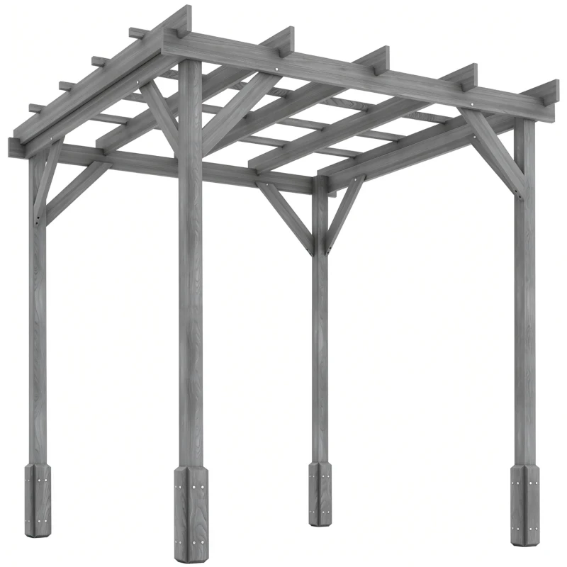 Outsunny 2 x 2m Wooden Pergola Kit, Decorative Garden Gazebo Shelter with Stable Structure for Climbing Vines, Flowers, Grey