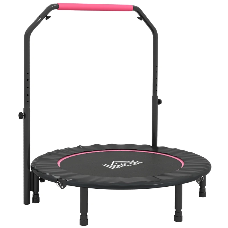 HOMCOM 45" Foldable Mini Fitness Trampoline, with Adjustable Foam Handle, Pink