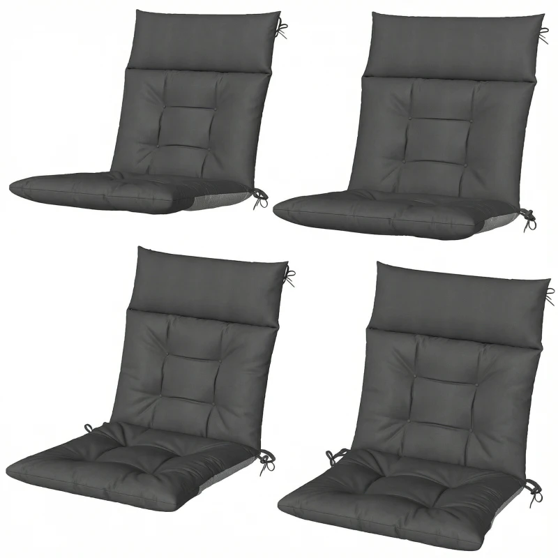 Outsunny Patio Chair Cushions Set of 4, Waterproof Non-Slip Lounge Chair Cushions, 112x53cm, Dark Grey